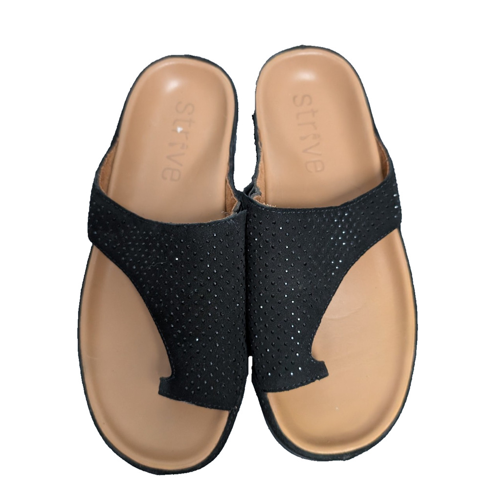 Strive Belize Sandals Womens 7.5 Comfort Rhinestone Support Black Coastal Resort